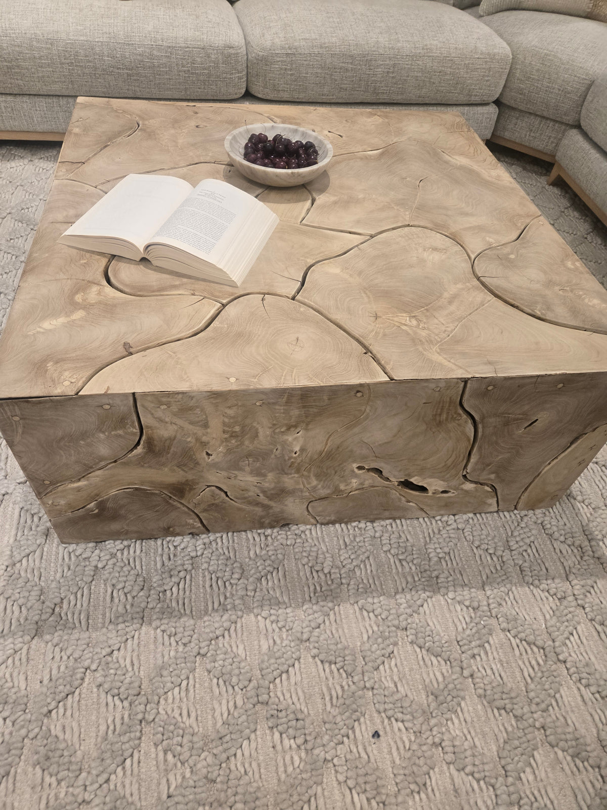 Stunning 40" Handcrafted Bleached Solid Teak Wood Square coffee table