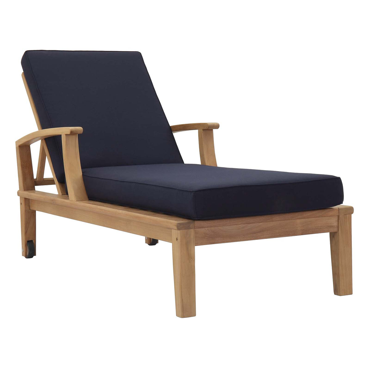 Marina Outdoor Patio Teak Single Chaise by Modway in Natural Navy