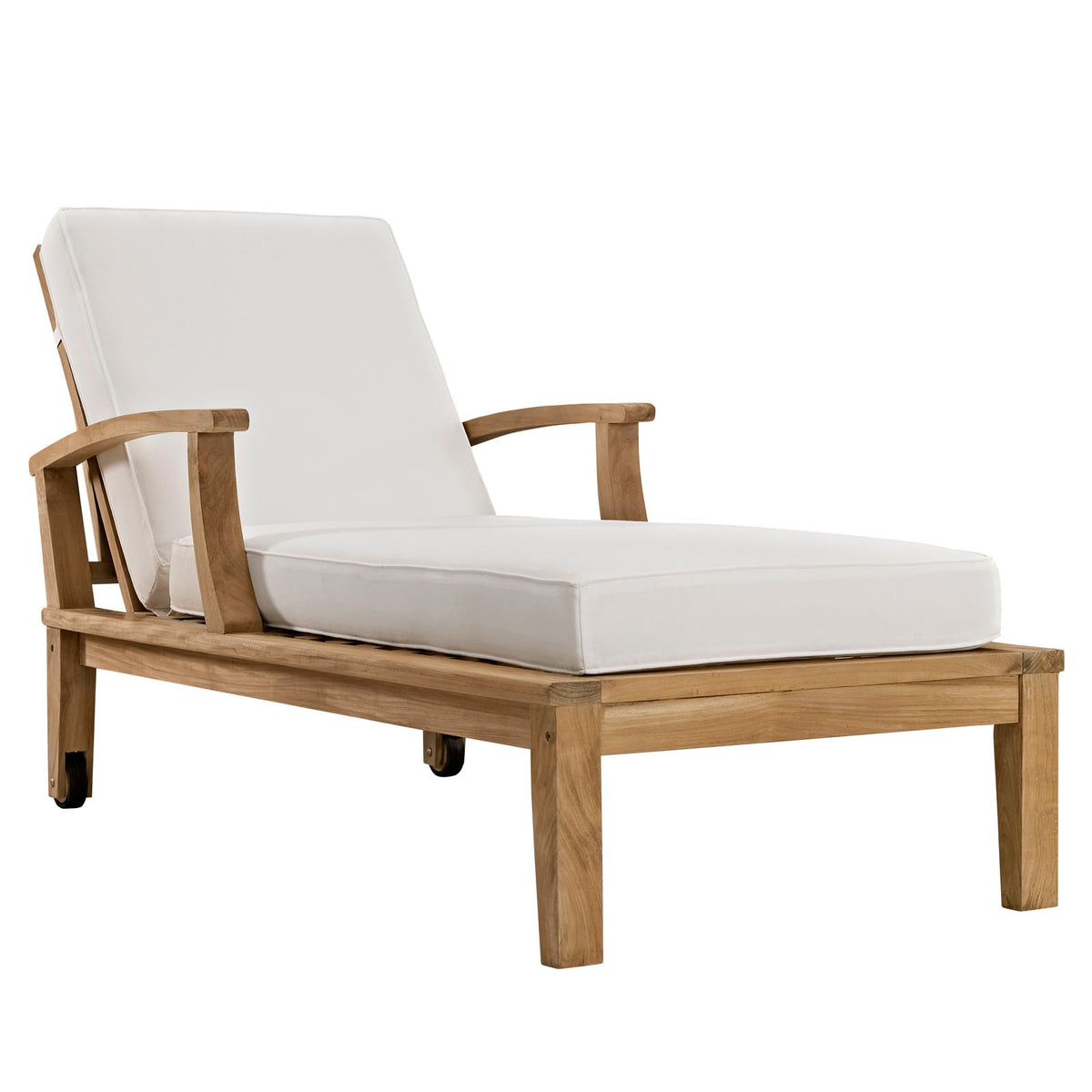 Marina Outdoor Patio Teak Single Chaise by Modway in Natural White