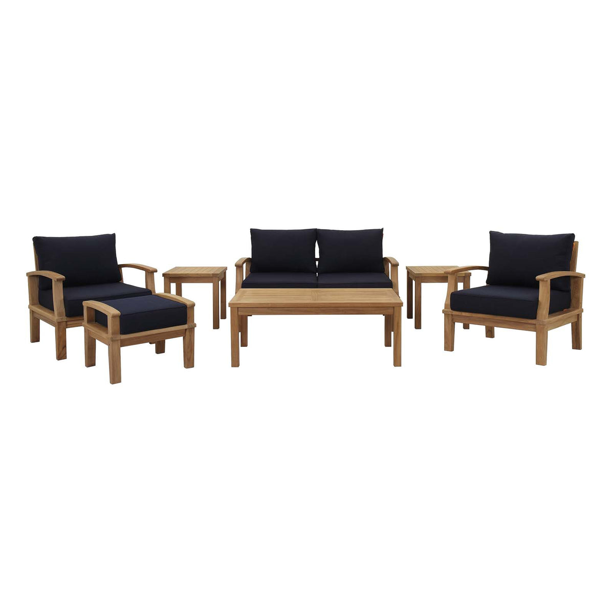 Marina 7 Piece Outdoor Patio Teak Set by Modway in Natural Navy