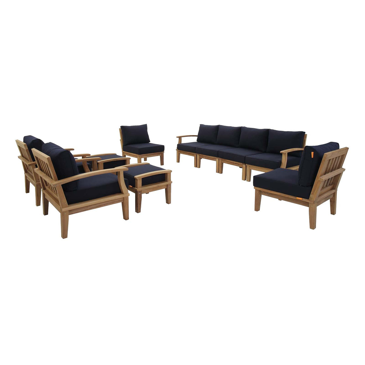 Marina 10 Piece Outdoor Patio Teak Set by Modway in Natural Navy