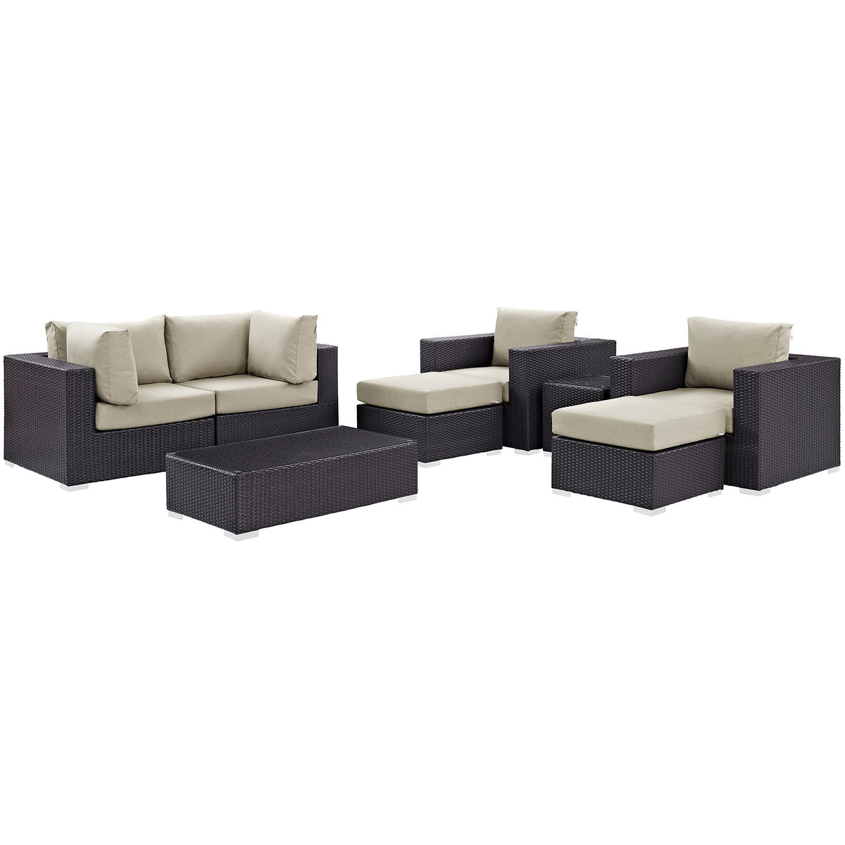 Convene 8 Piece Outdoor Patio Sectional Set by Modway in Espresso Beige