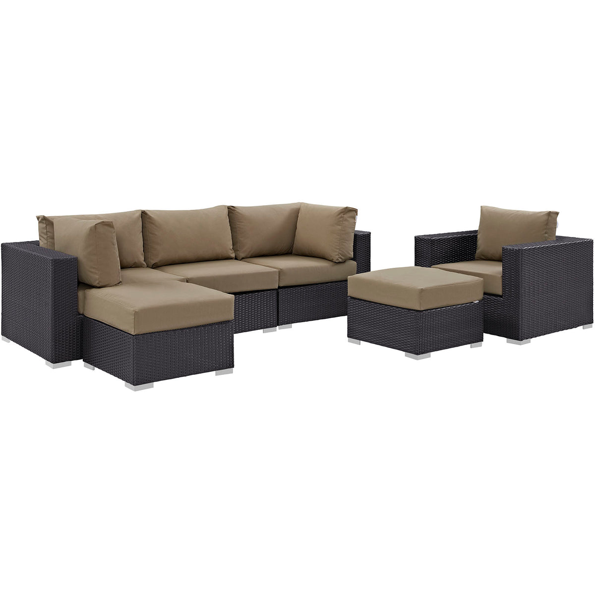Convene 6 Piece Outdoor Patio Sectional Set by Modway in Espresso Mocha