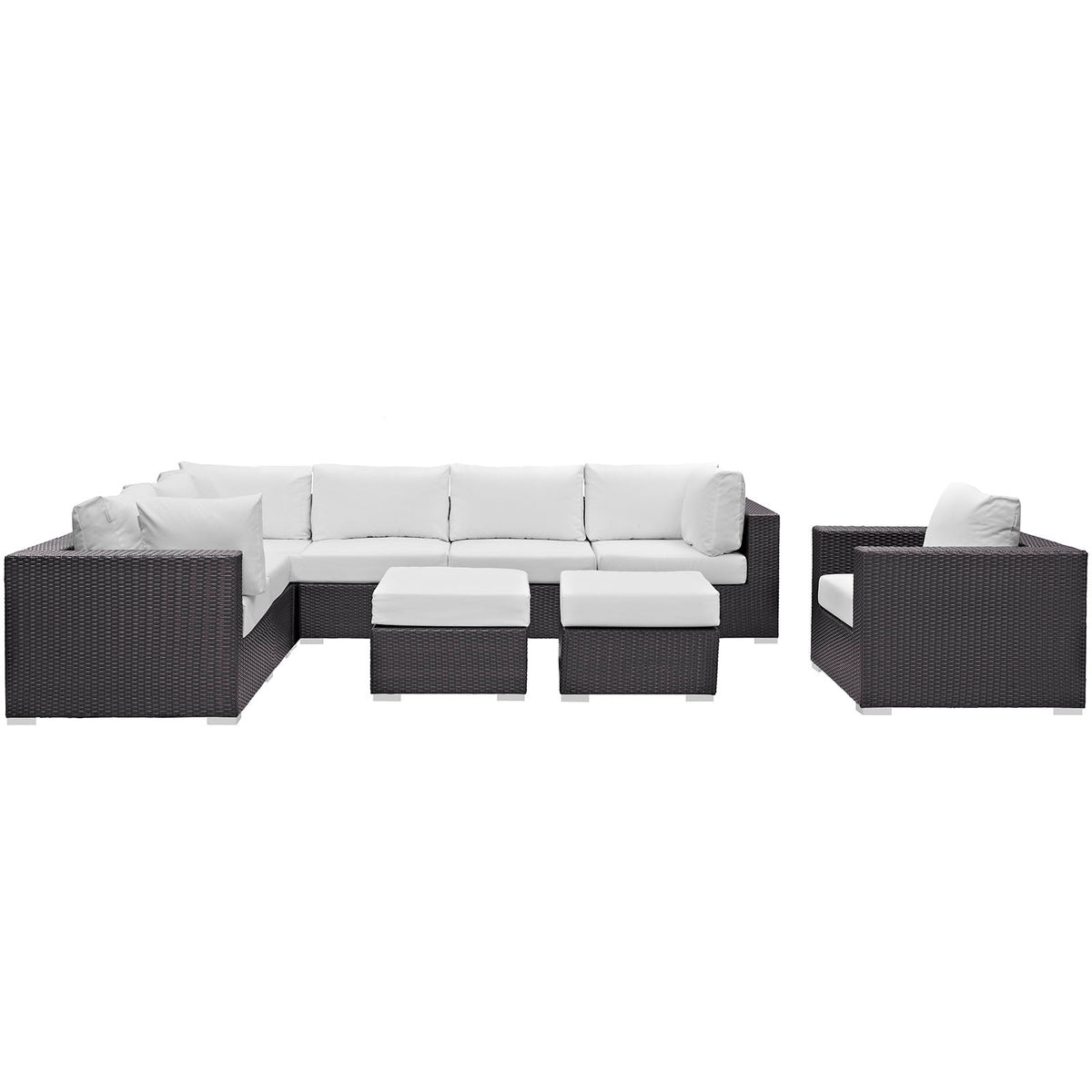 Convene 9 Piece Outdoor Patio Sectional Set by Modway in Espresso White