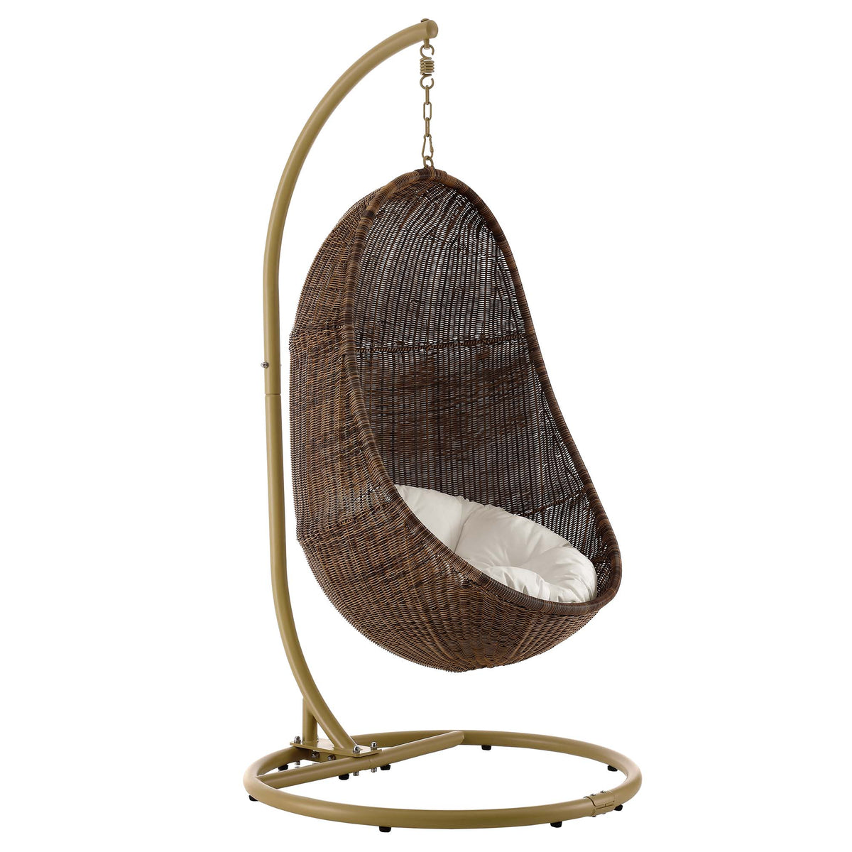 Bean Outdoor Patio Wood Swing Chair With Stand by Modway in Coffee White