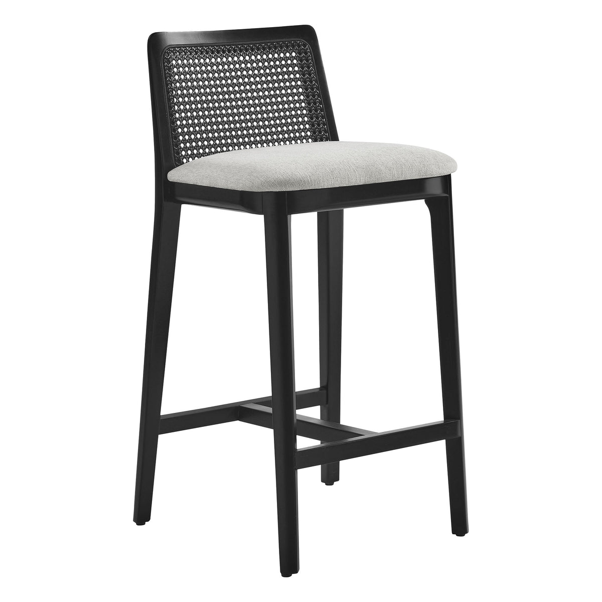 Monarch Wood and Rattan Counter Stool in Black Black Heathered Weave Ivory