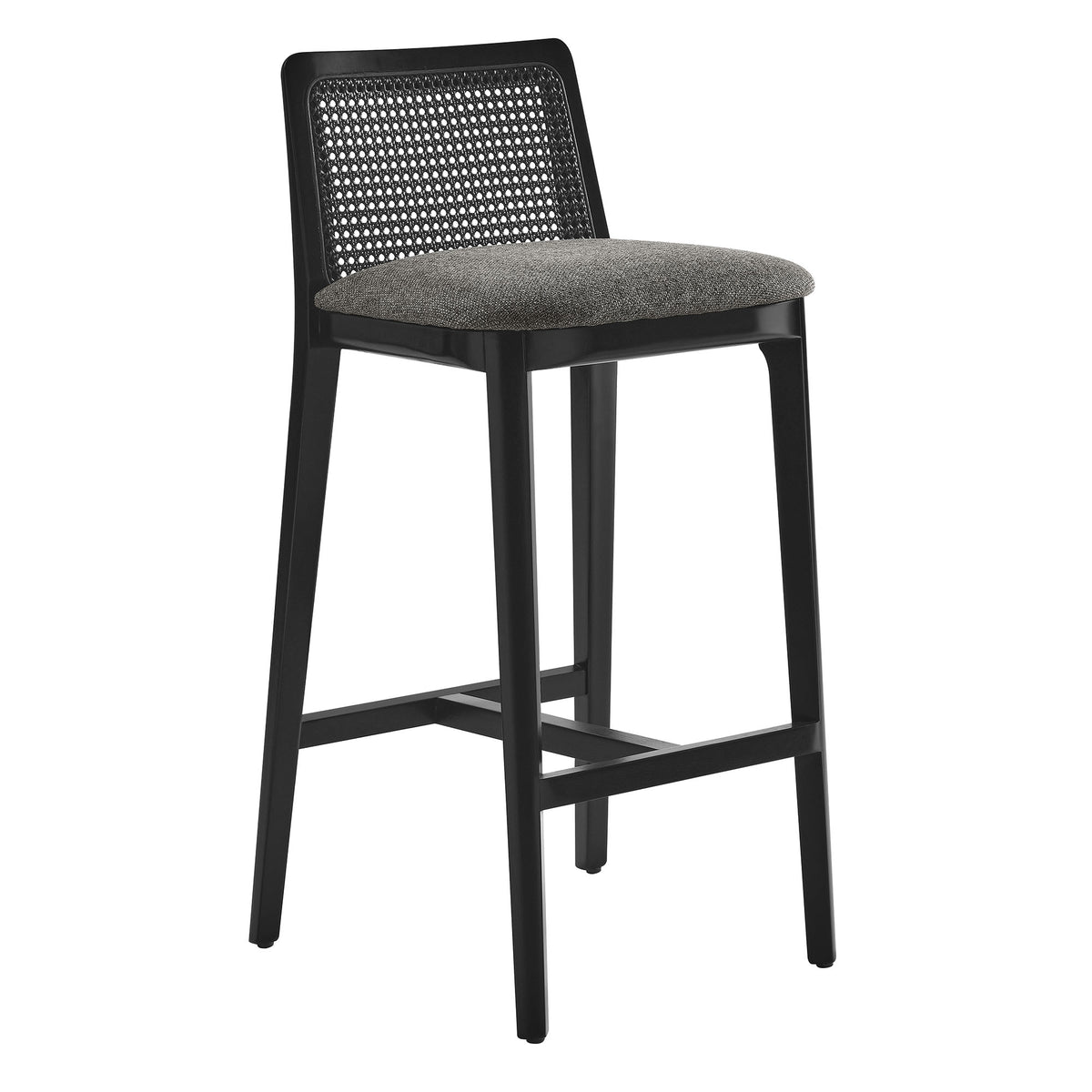 Monarch Wood and Rattan Bar Stool in Black Black Gray