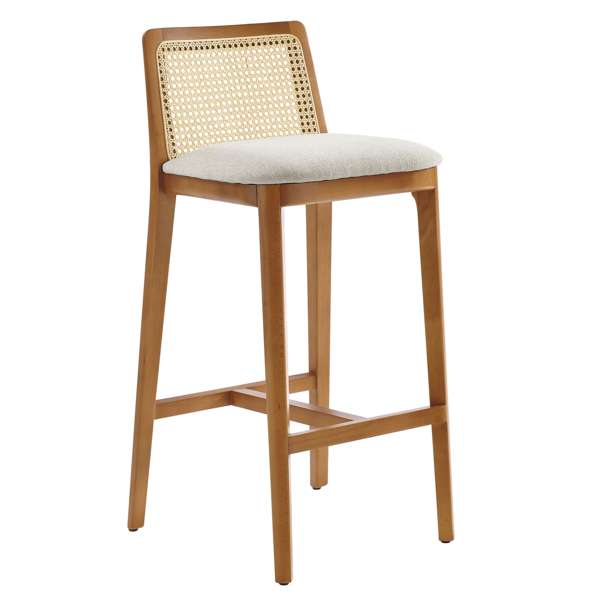 Monarch Wood and Rattan Bar Stool in Honey Natural Heathered Weave Ivory