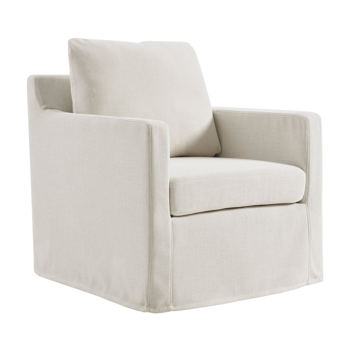 Serene Linen Slipcovered Swivel Armchair in Salt