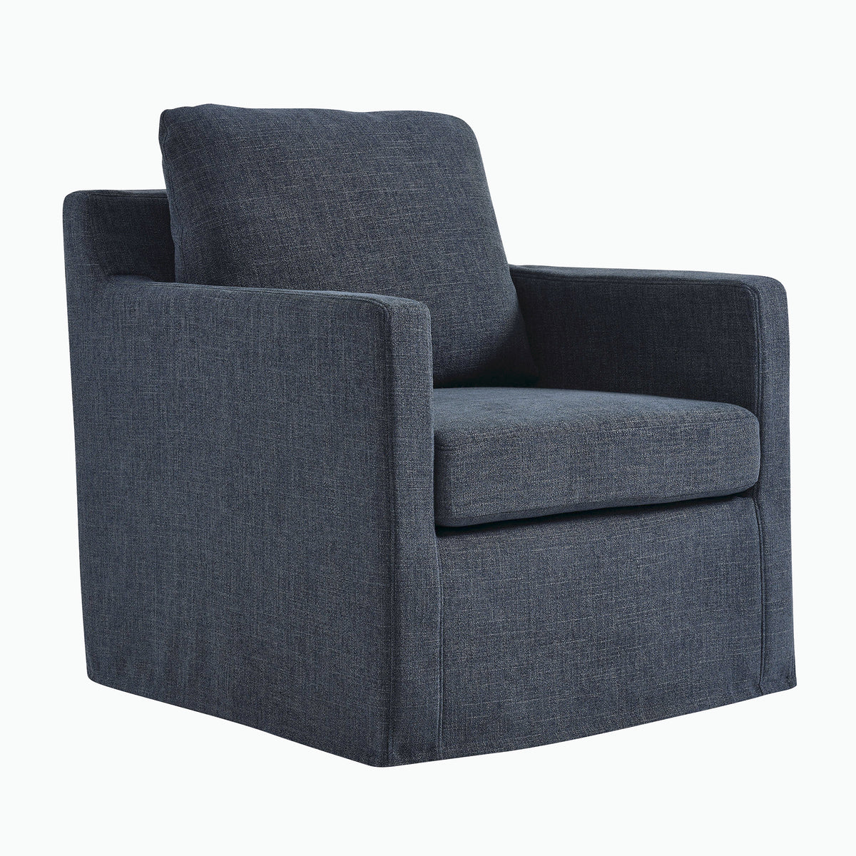 Serene Linen Slipcovered Swivel Armchair in Slate Blue