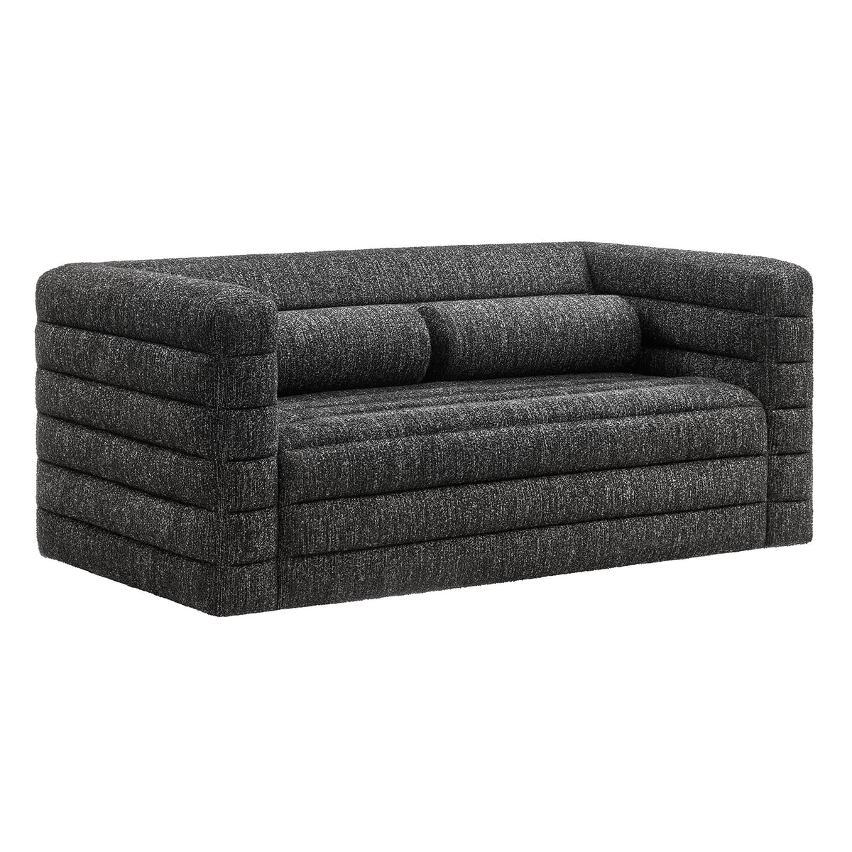Relle Channel Tufted Boucle Upholstered Loveseat in Charcoal