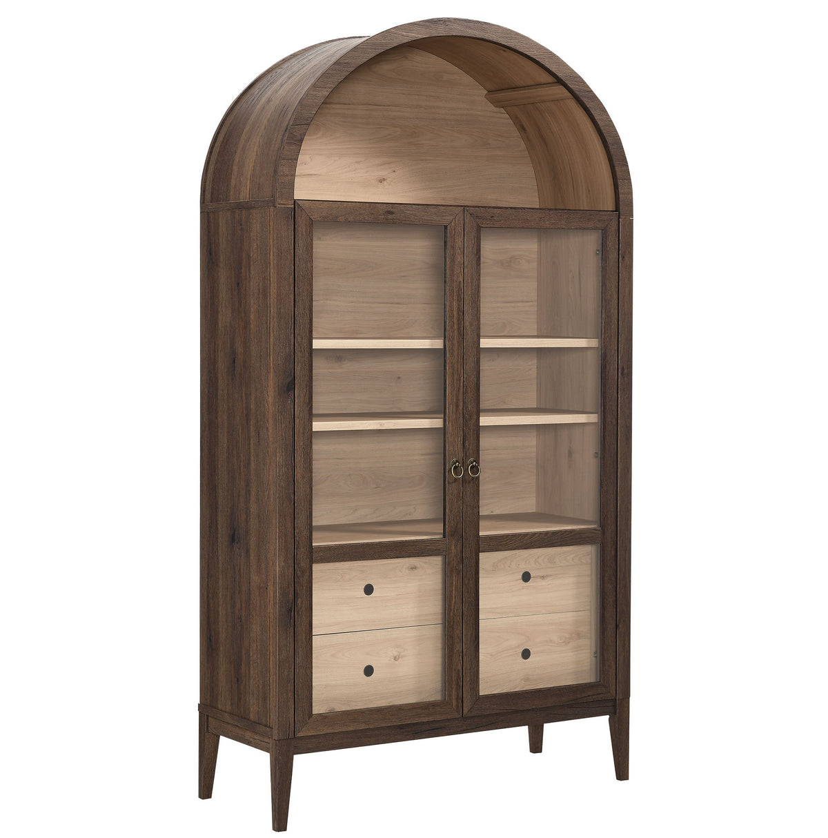 74" Tall Wide Arched Storage Display Cabinet in Walnut Light Oak
