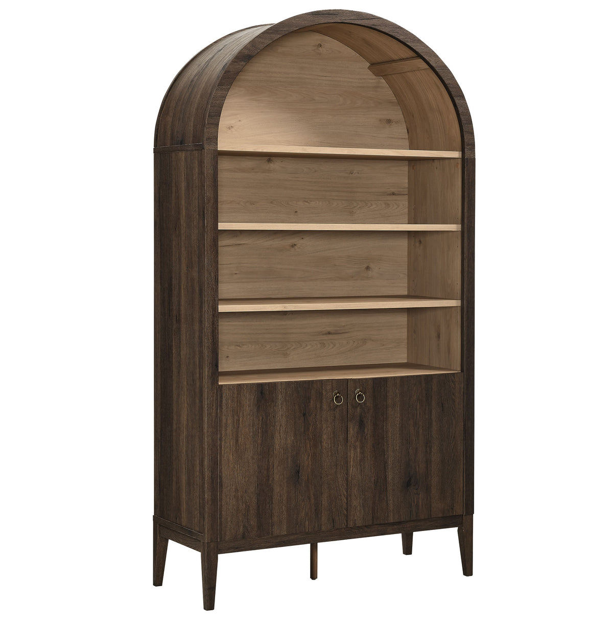 74" Tall Wide Arched Storage Display Cabinet Bookshelf in Dark Walnut
