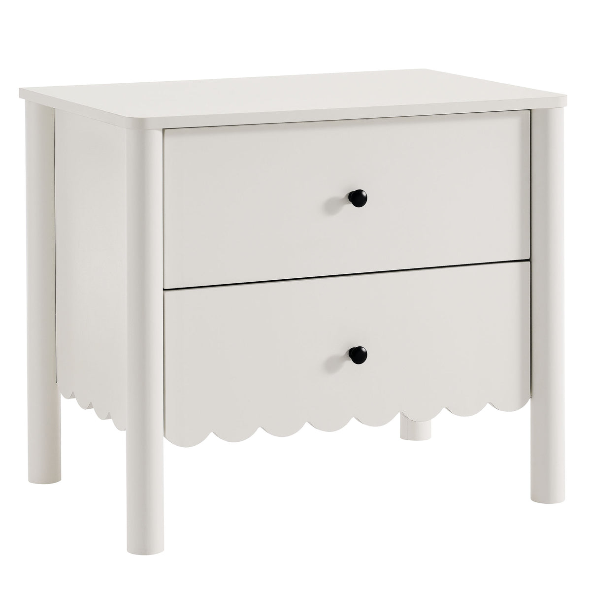 Lucine Scalloped 2-Drawer Nightstand in White