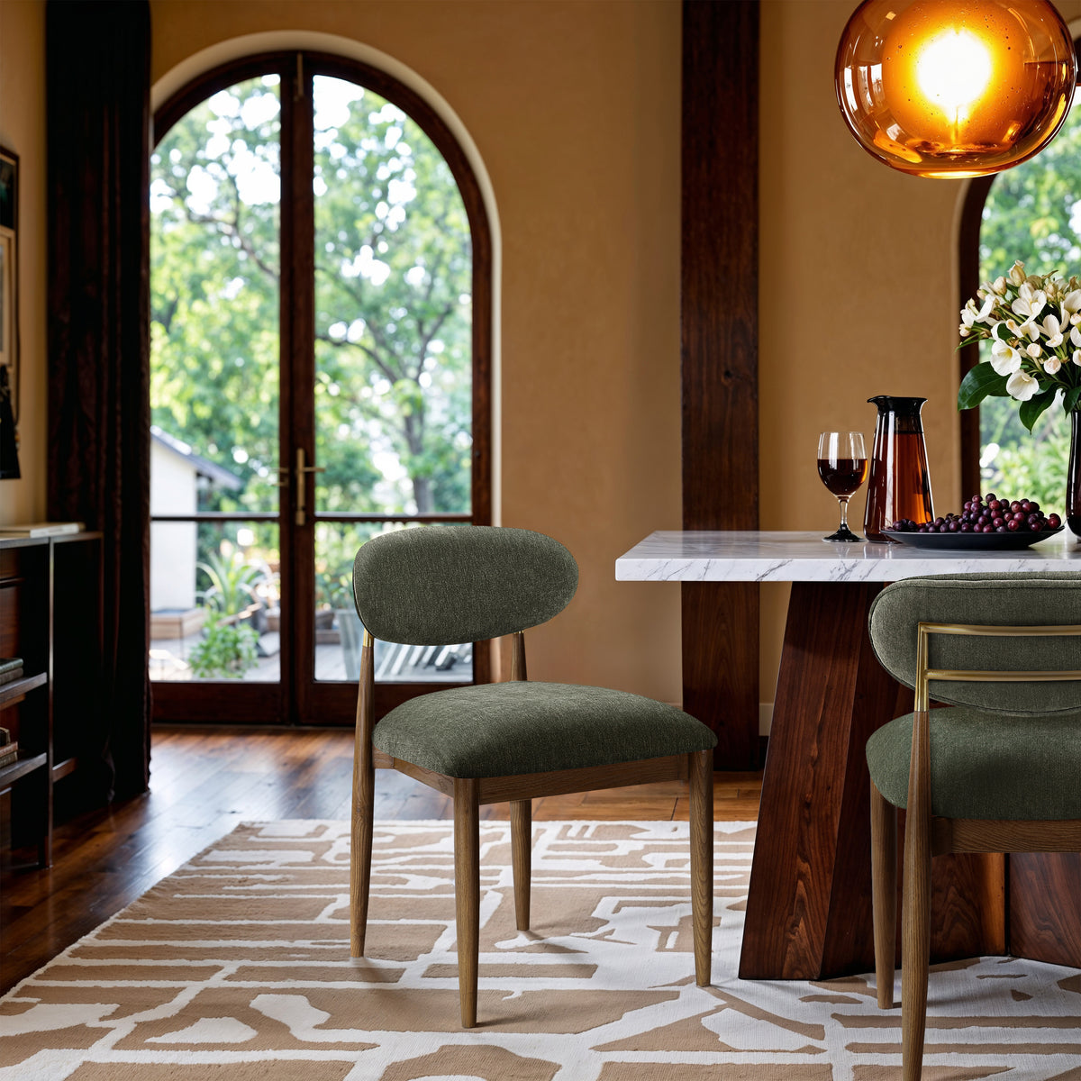 Panthere Wood and Brass Dining Chair w/Performance Fabric