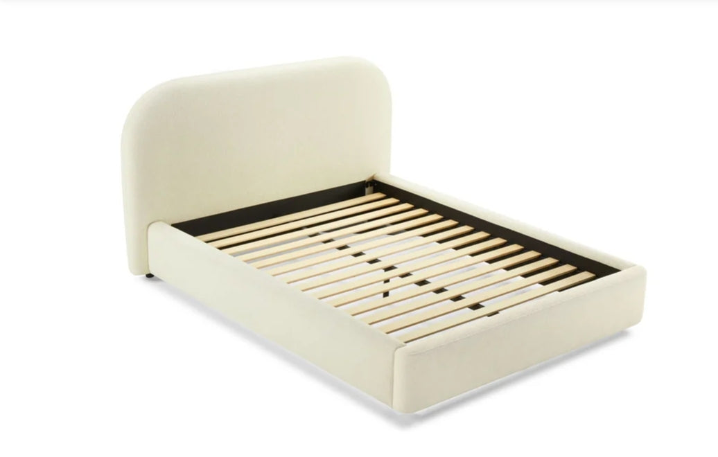 Chelsea Platform Bed Upholstered in beige performance fabric