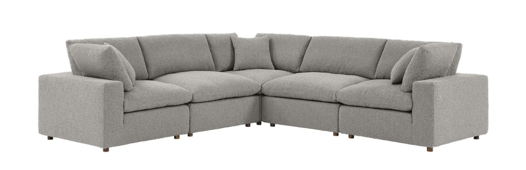 Franklin Cloud Style Sectional Upholstered In gray textured Performance Fabric