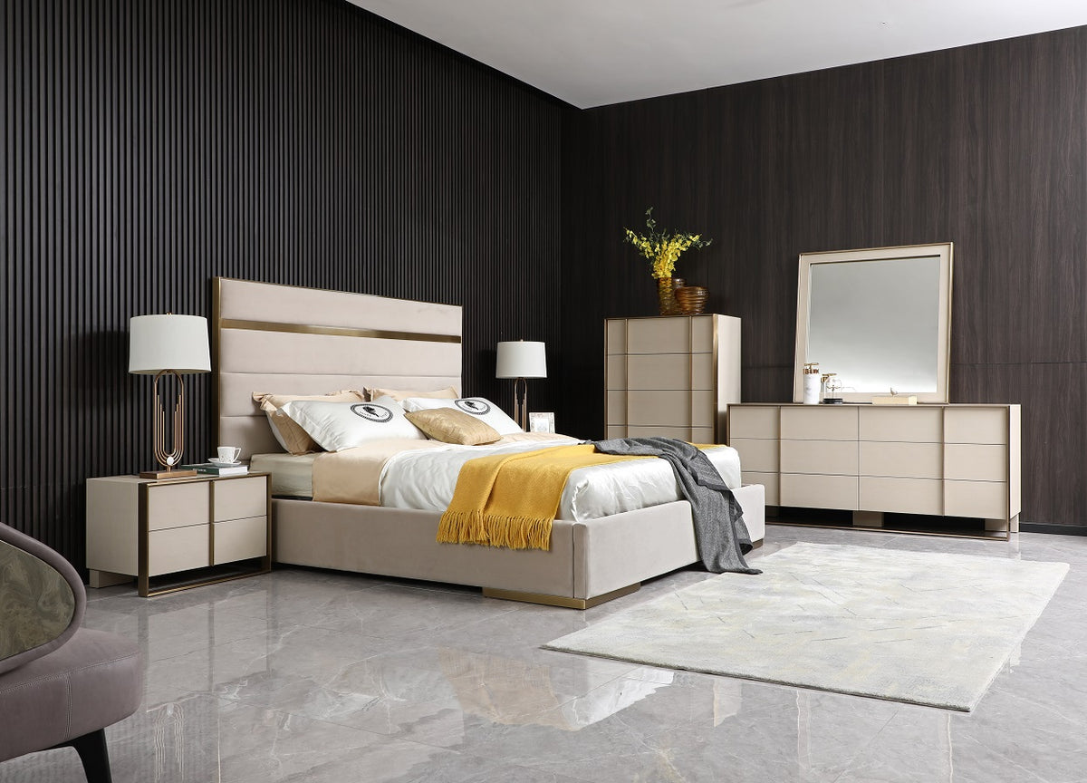 Nova Domus Cartier - Modern Beige Shagreen and Brushed Brass Nightstand