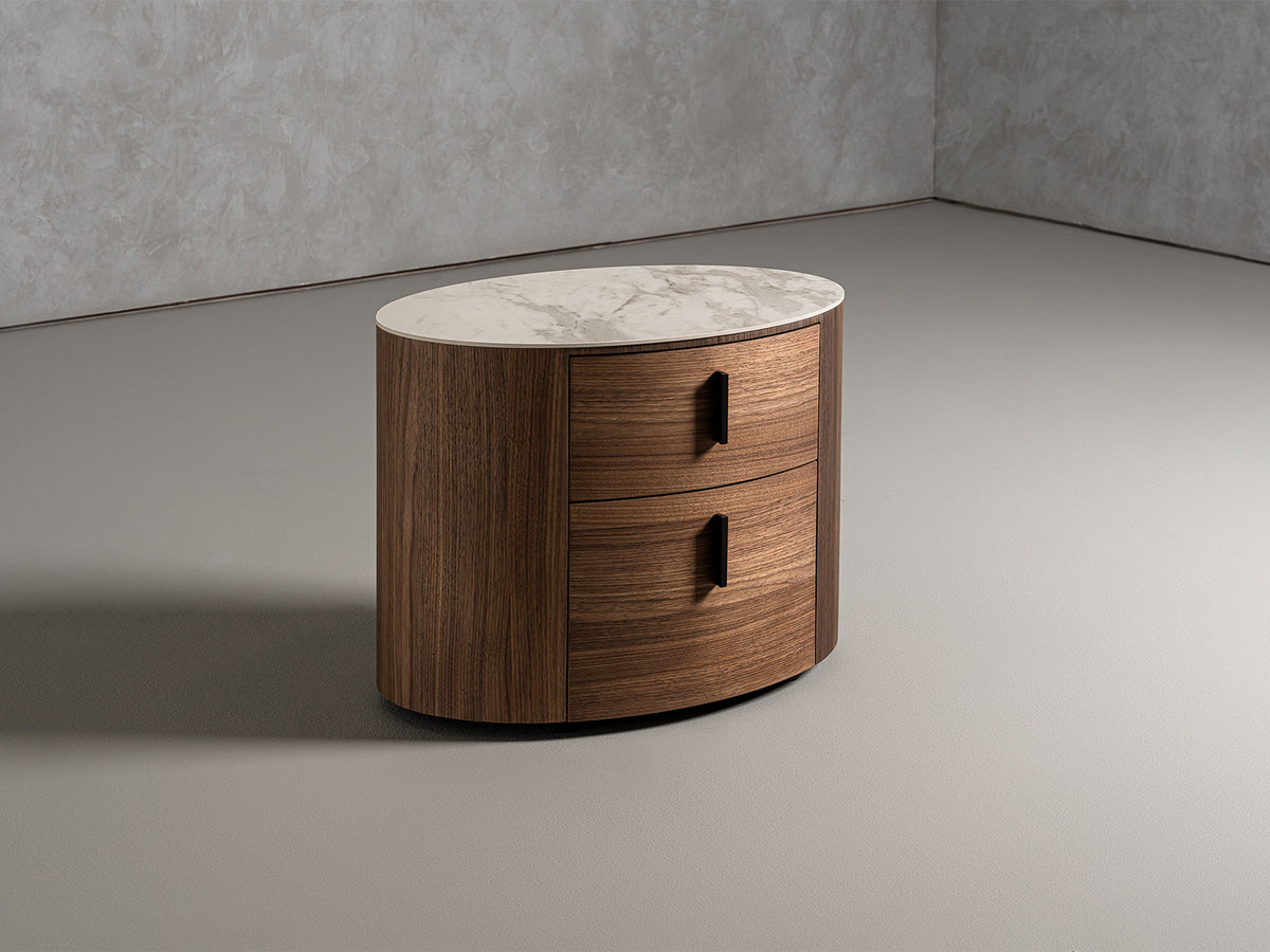 Modrest Chelton - Contemporary White Ceramic & Walnut Oval Nightstand