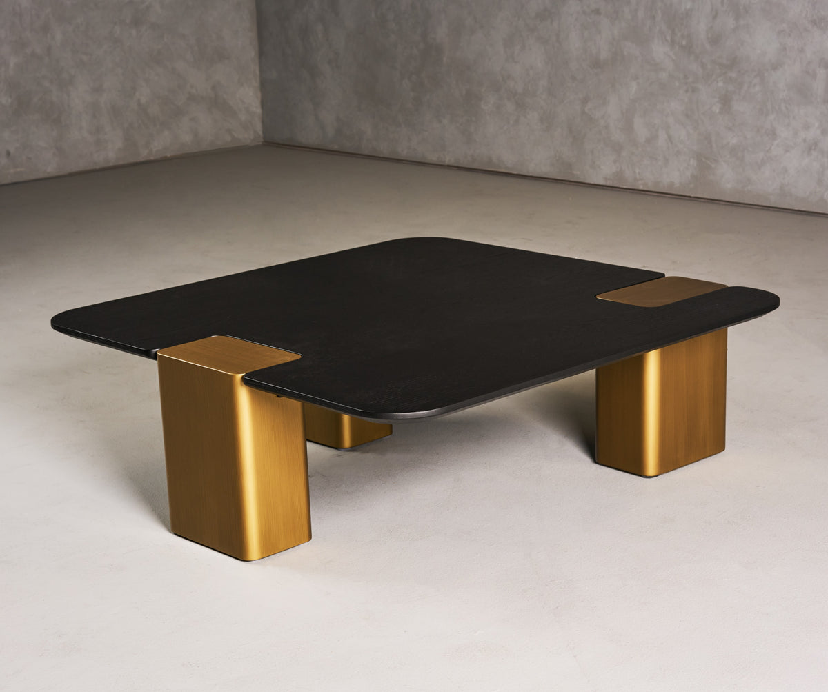 Modrest Harold - Modern Black Oak+ Brushed Gold Oak Square Small Coffee Table