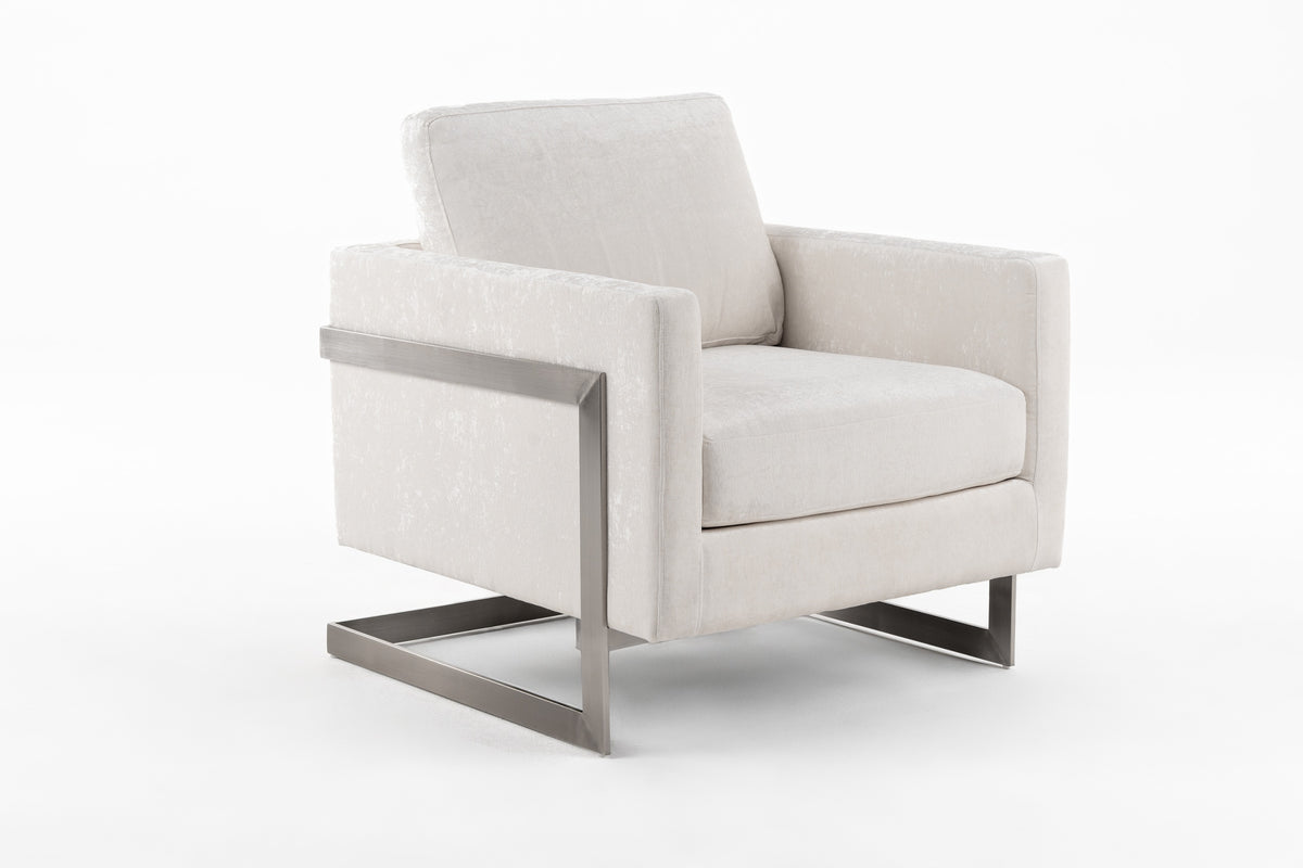 Modrest Prince - Contemporary Off White Fabric and Silver Accent Chair