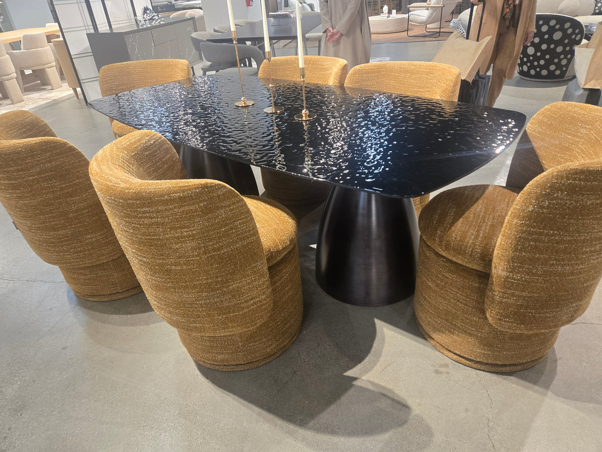 Contemporary Black Wave Glass Wide Rectangular Dining Table