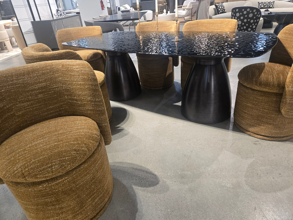 Contemporary Black Wave Glass Wide Rectangular Dining Table