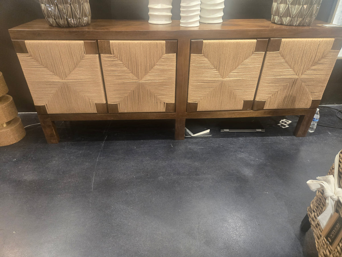 80" 4 Door Solid Wood Sideboard with Woven Seagrass Push-in Cabinets