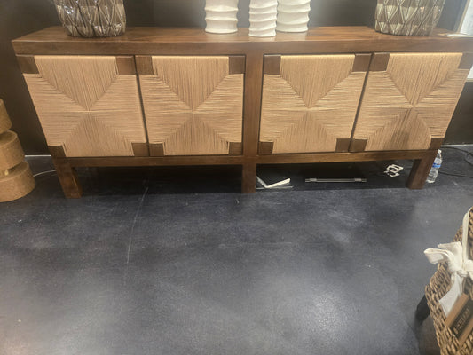 80" 4 Door Solid Wood Sideboard with Woven Seagrass Push-in Cabinets
