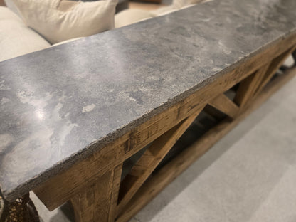 108" Handcrafted Reclaimed Solid Pine Console table with marbelized bluestone top