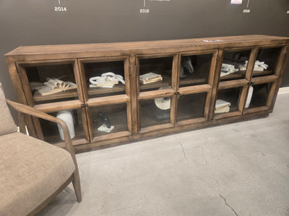 Gorgeous 6 Door Reclaimed Pine Wood Sideboard with Glass Doors and shelves