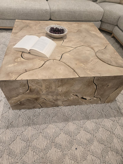 Stunning 40" Handcrafted Bleached Solid Teak Wood Square coffee table