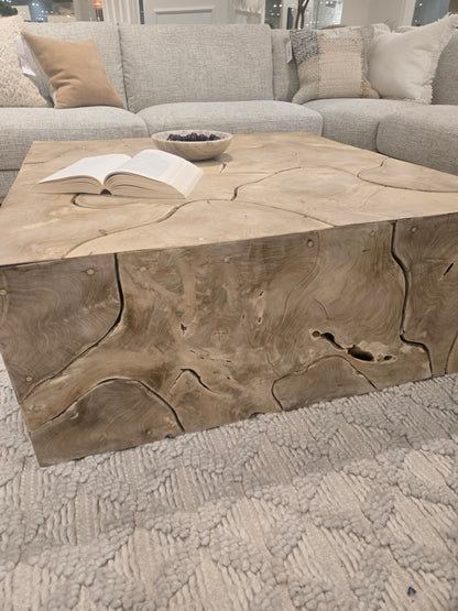 Stunning 40" Handcrafted Bleached Solid Teak Wood Square coffee table