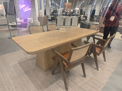 95" Solid Wood pedestal base dining table finished in Natural oak color
