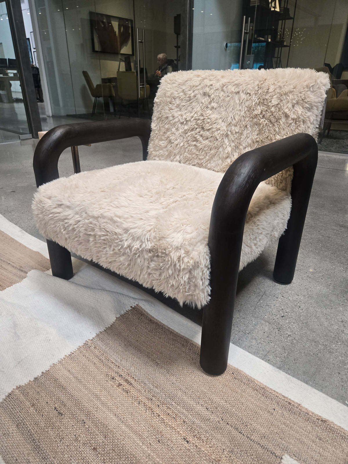 Shep Upholstered Fur Chair with Rounded wood frame