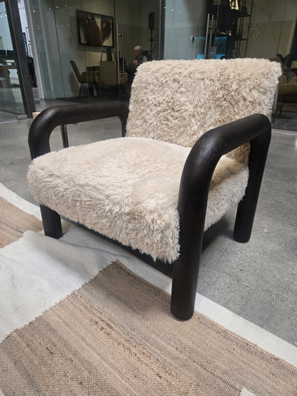 Shep Upholstered Fur Chair with Rounded wood frame