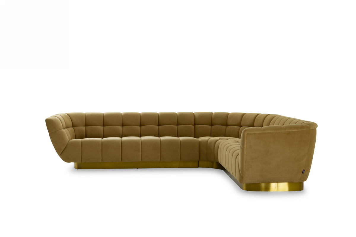 Glam Mustard + Gold Fabric Sectional Sofa