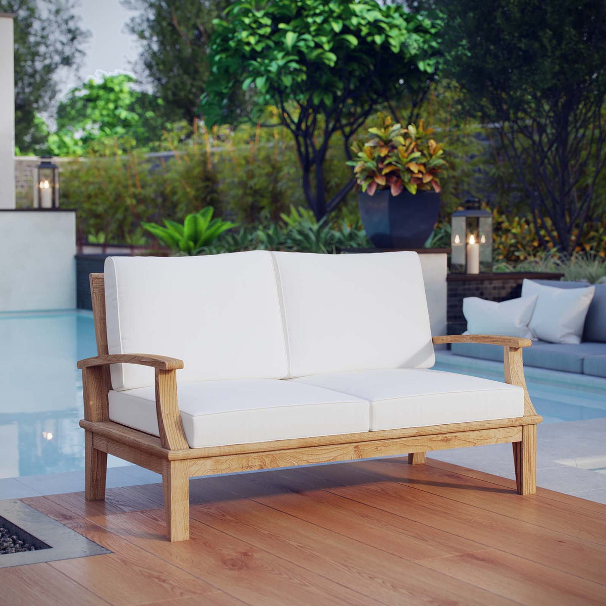 Marina Outdoor Patio Teak Loveseat by Modway in Natural White