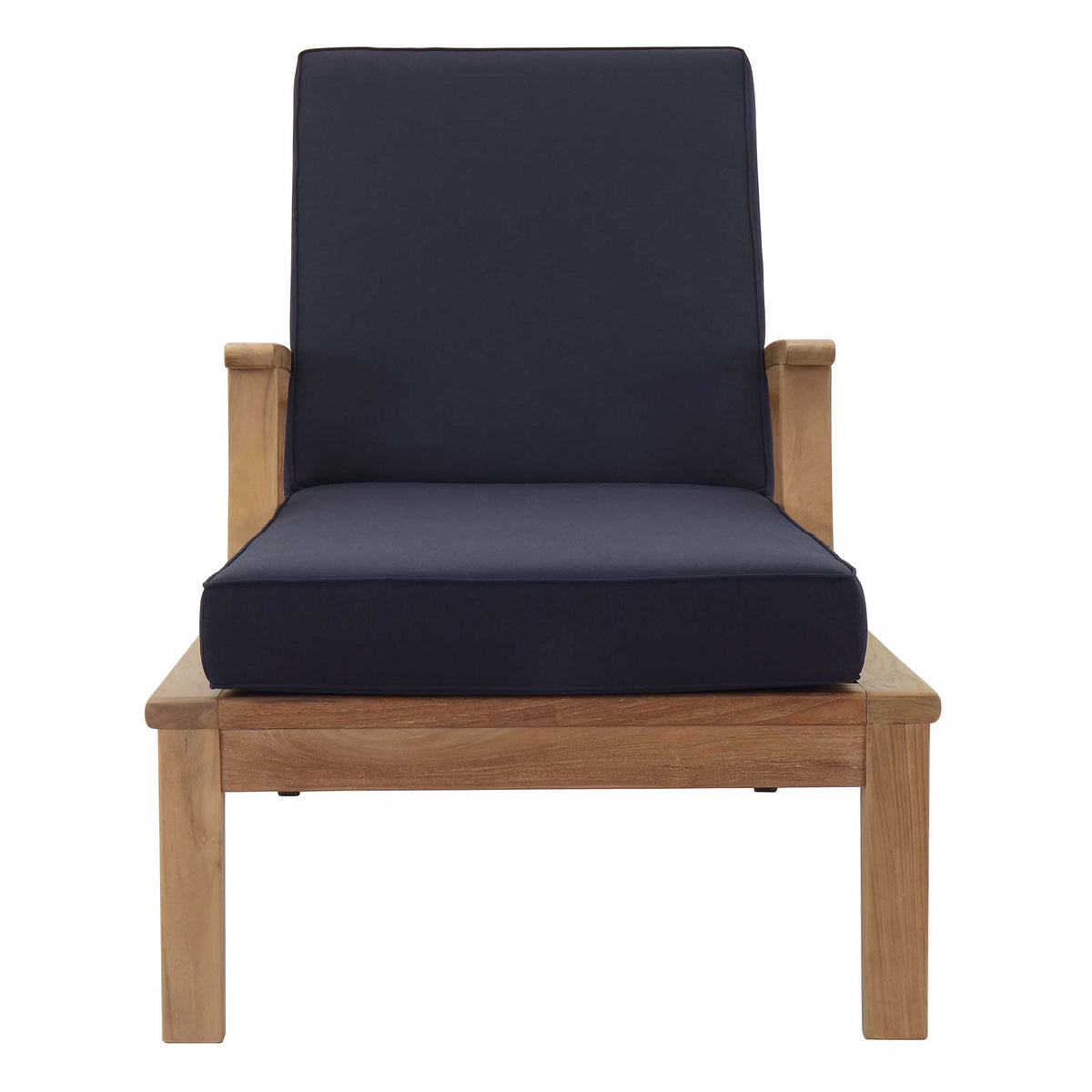 Marina Outdoor Patio Teak Single Chaise by Modway in Natural Navy