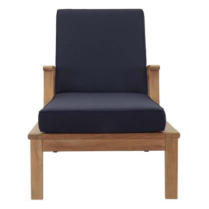 Marina Outdoor Patio Teak Single Chaise by Modway in Natural Navy