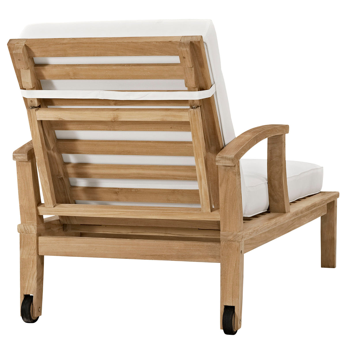 Marina Outdoor Patio Teak Single Chaise by Modway in Natural White