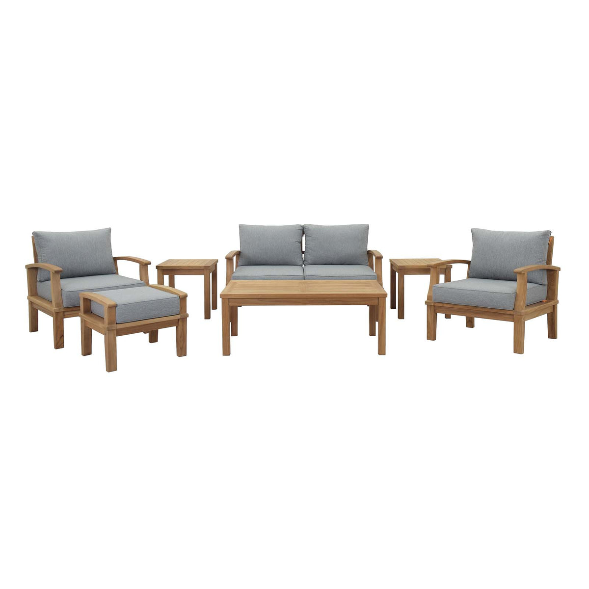 Marina 7 Piece Outdoor Patio Teak Set by Modway in Natural Gray
