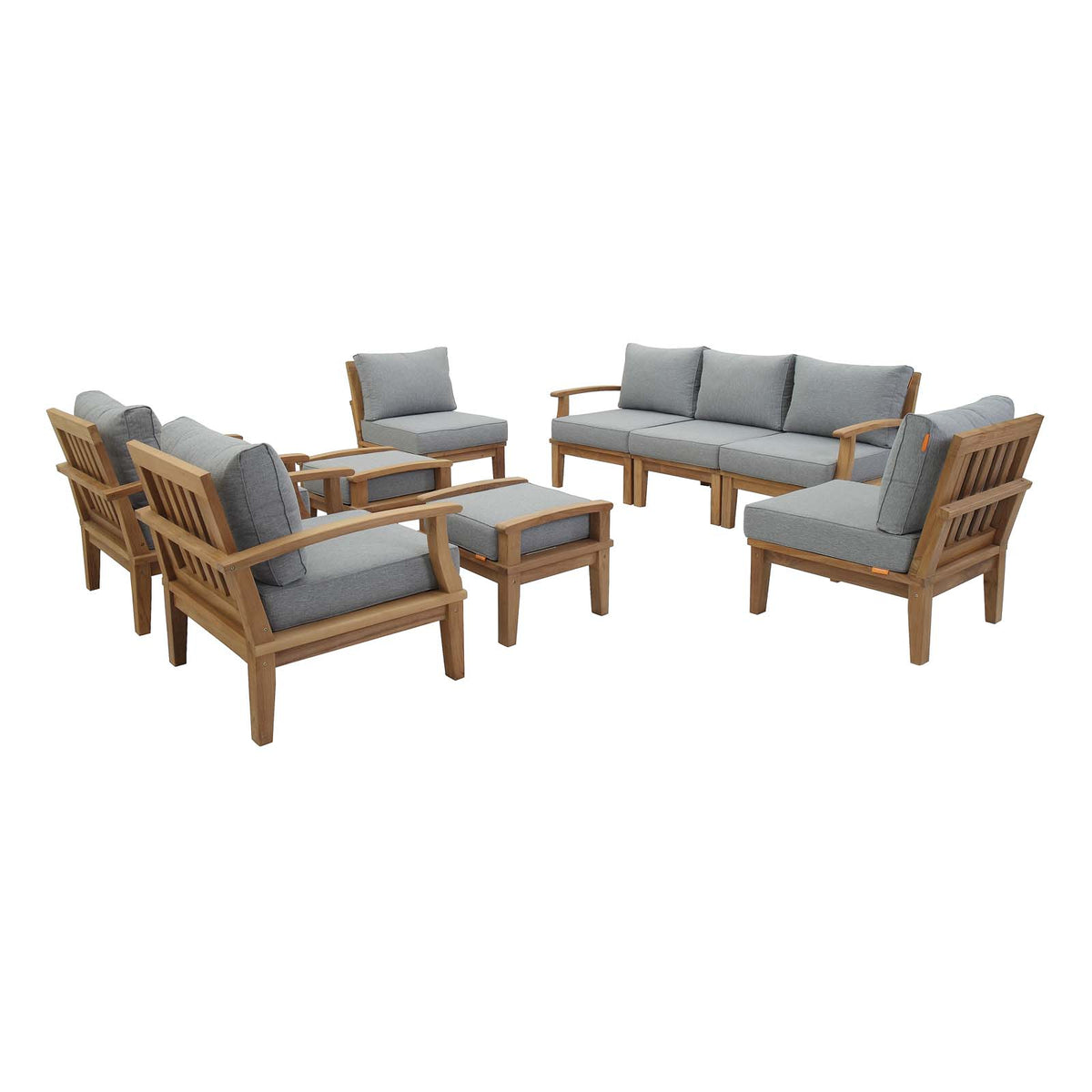 Marina 9 Piece Outdoor Patio Teak Set by Modway in Natural Gray