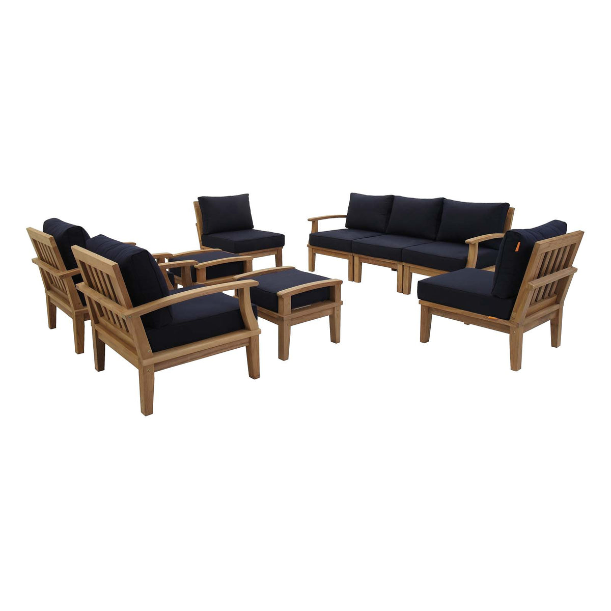 Marina 9 Piece Outdoor Patio Teak Set by Modway in Natural Navy