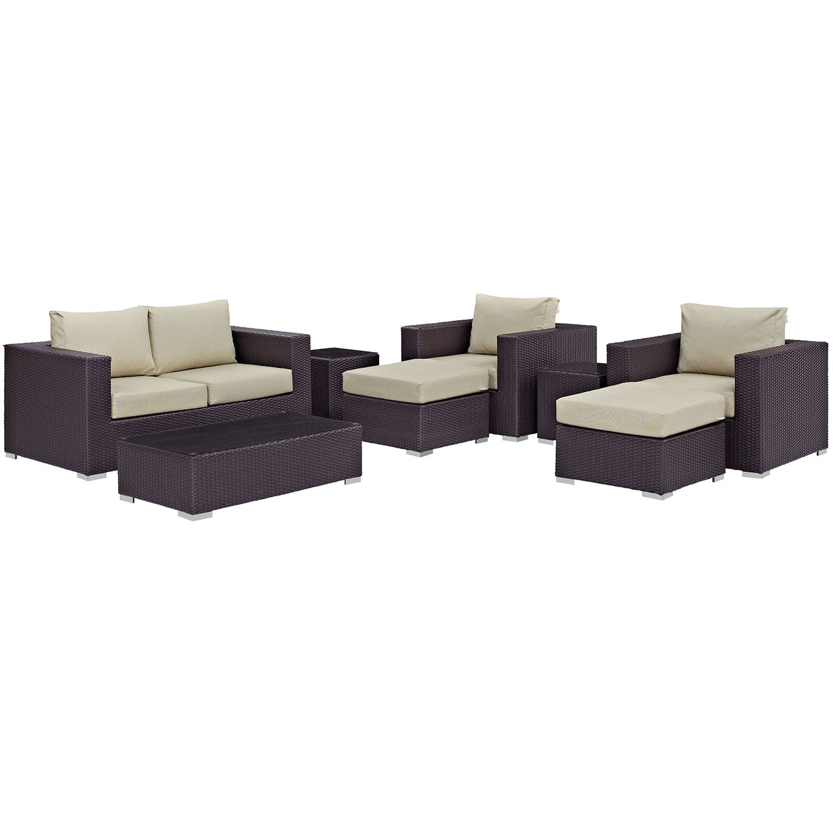 Convene 8 Piece Outdoor Patio Sofa Set by Modway in Espresso Beige