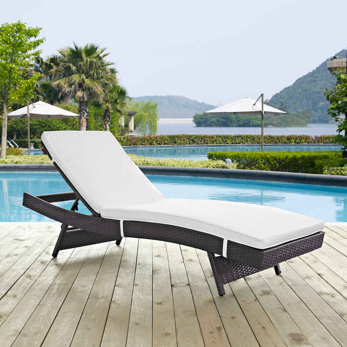 Patio Chaise by in Espresso / White Cushions