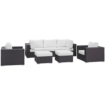 7 Piece Outdoor Wicker Patio set in Espresso White