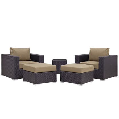 Convene 5 Piece Outdoor Patio Sectional Set by Modway in Espresso Mocha