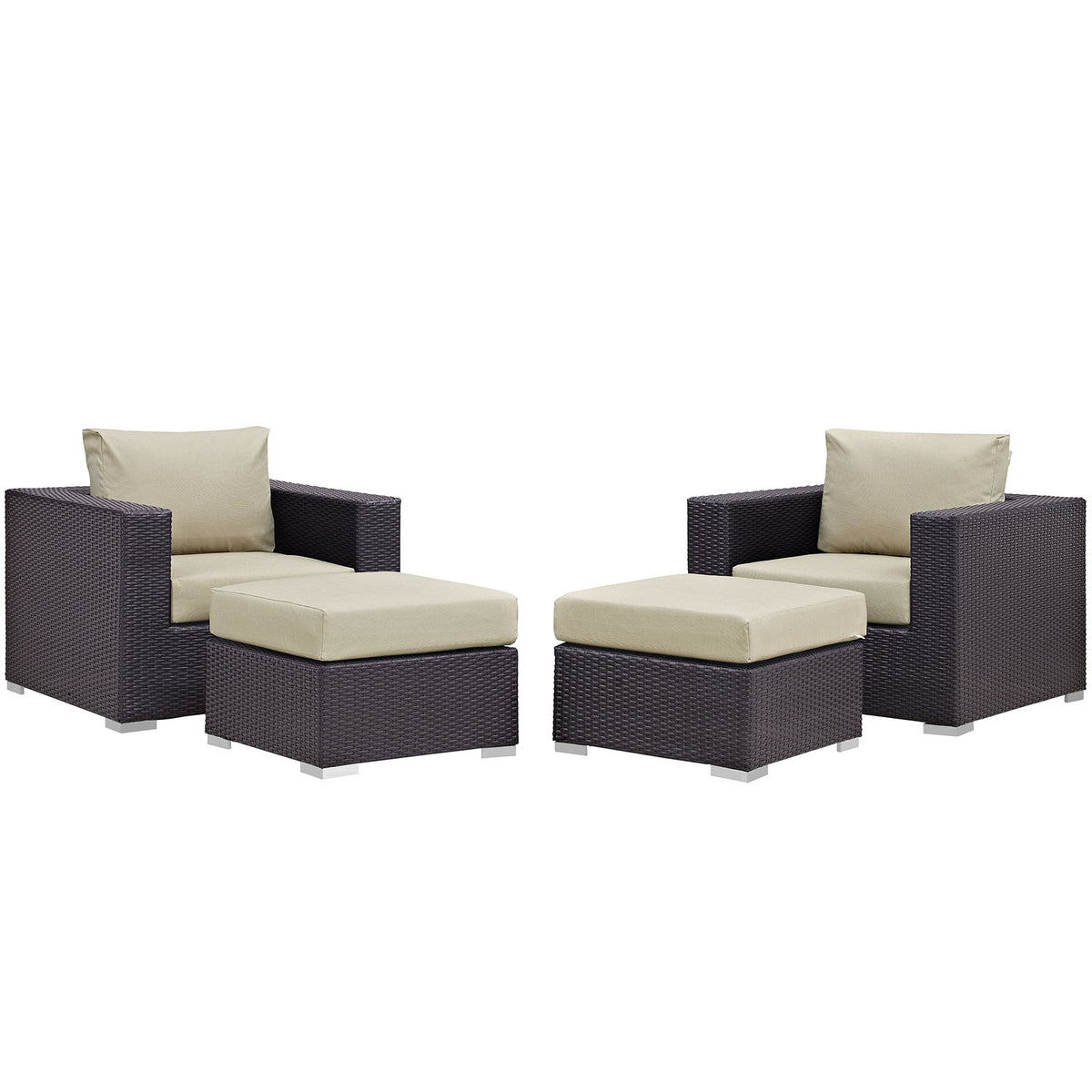 Convene 4 Piece Outdoor Patio Sectional Set by Modway in Espresso Beige