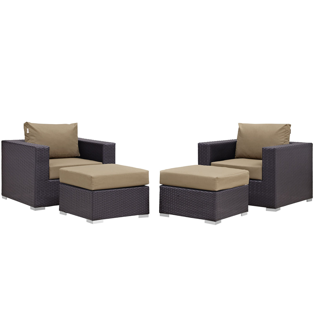 Convene 4 Piece Outdoor Patio Sectional Set by Modway in Espresso Mocha